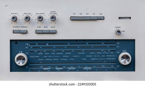 Vintage Radio Tune Equipment, close-up details with empty room for text, Braga, Portugal.