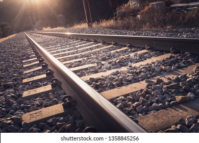 Vintage Railroad Tracks, Steel Railway For Trains