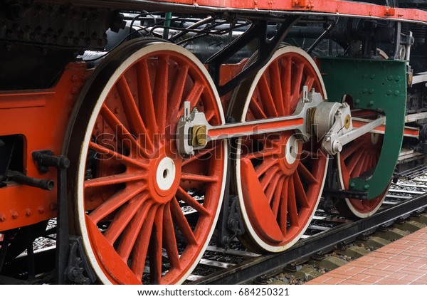 Vintage railway\
wheels in the style of\
steampunk