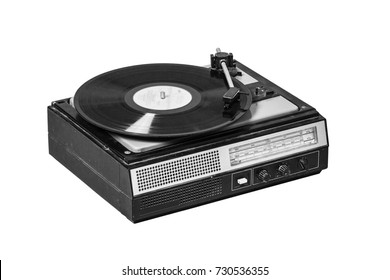 Vintage Record Player With Radio Tuner Isolated On White Background