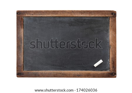 Vintage rectangular chalkboard with chalk isolated on white background