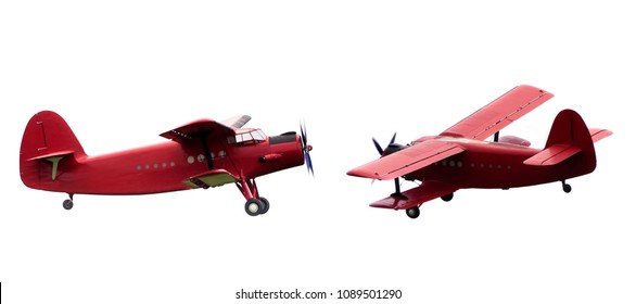 vintage red airplane set isolated