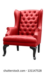 Vintage Red Armchair Isolated On White.