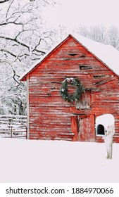 Vintage Red Barn In The Snow