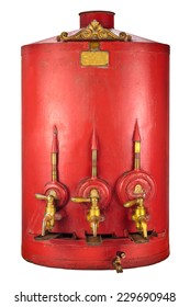 Vintage red barrel with three taps isolated on a white background
