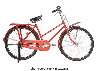 Vintage Red Bicycle Isolated On White Background