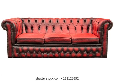 Vintage Red With Black Sofa Isolated On A White Background