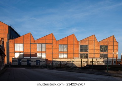 Vintage Red Brick Industrial Factory Warehouse In The City Of Cherbourg, France