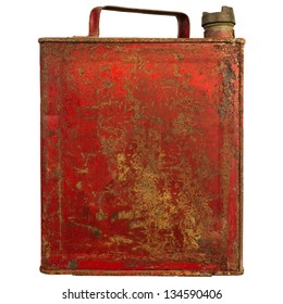 Vintage red fuel can isolated on a white background