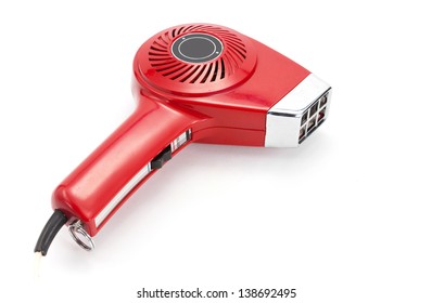 Vintage Red Hair Dryer On A White Background