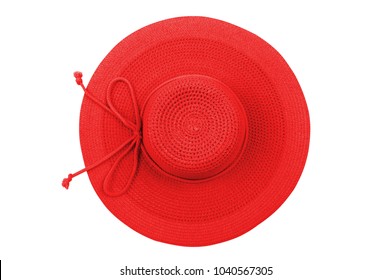 Vintage Red Hat On White Background. Top View.