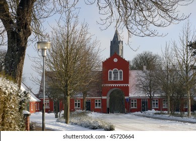 Vintage Red House In Middelfart, Denmark.