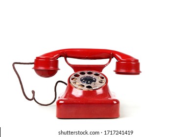 Vintage Red Phone, Bird´s Eye View, Isolated On White