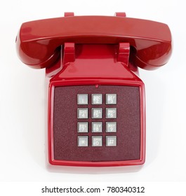 Vintage Red Push Button Phone. Isolated.