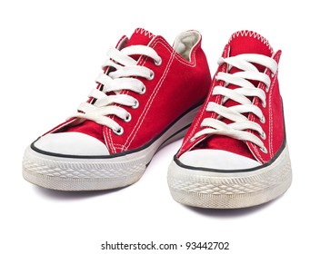 Vintage Red Shoes On White Background