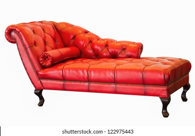 Vintage Red Sofa On White Background