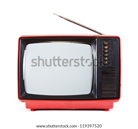 Vintage red Television set isolated on white background