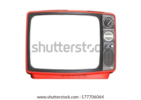 Vintage red Television set isolated on white background