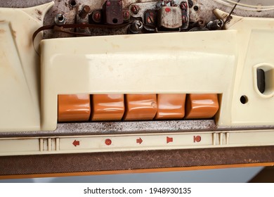 A Vintage Reel Tape Recorder Control Keys. Electronics From 1960s. 