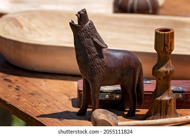 Vintage Replica Viking Animal Carving Object On Display At Re-enactment Country Fair