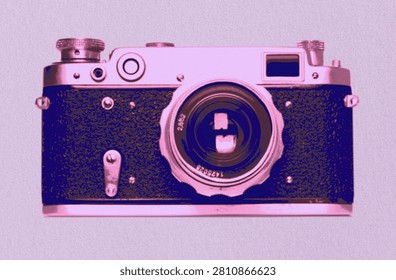 Vintage retro camera in Risograph style with a textured print effect, Graphic element for photography, branding and creative design