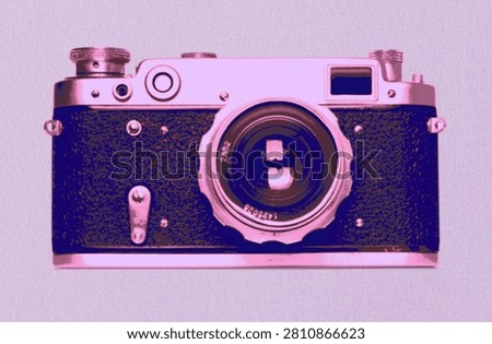 Vintage retro camera in Risograph style with a textured print effect, Graphic element for photography, branding and creative design
