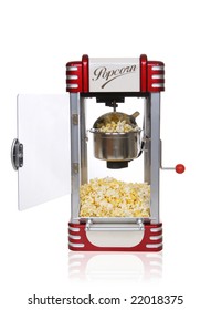 A Vintage Retro Popcorn Machine Over White Background