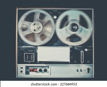 Vintage Retro Style Photo With Grain Of Reel To Reel Tape Deck, 