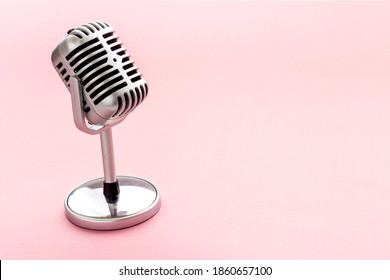 Vintage retro style silver microphone, close up, copy space - Shutterstock ID 1860657100