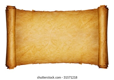 Vintage roll of parchment background isolated on white