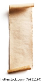 Vintage roll of parchment background isolated on white 