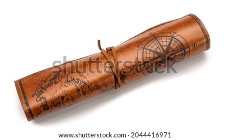 Vintage Roll Of Pirate Treasure Map On White Background