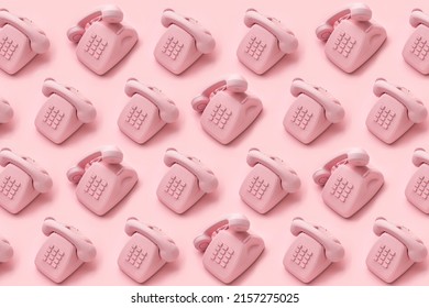 Vintage rotary dial telephone pattern against pink background. Creative concept, call center, customer support. . High quality photo - Powered by Shutterstock