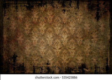 Vintage Run-down Victorian Wallpaper With Baroque Vignette, Toned Image, Paper Background For Your Message