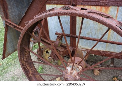 Vintage rusted wagon wheel from the 1800s
