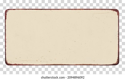 Vintage rusty enameled light yellow grunge metal sign isolated on pattern background including clipping path