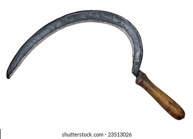vintage rusty  grain sickle isolated over white background