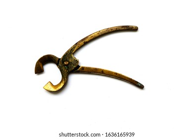 Vintage rusty tongs for sugar isolated on white background