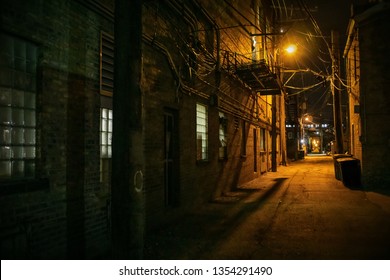 Vintage Scary Urban City Alley At Night In Chicago