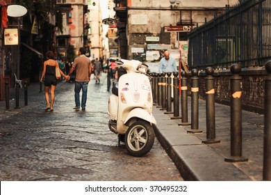 Vintage Scooter In Old Street In Naples, Italy.