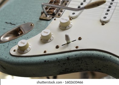Vintage Sea Foam Green Sparkle Electric Guitar with White Pick Guard - Shutterstock ID 1602633466