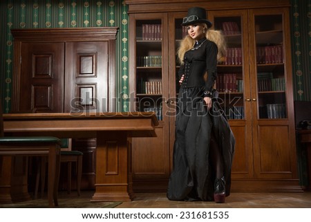 Vintage Sexy Girl Next Bookcase Gothic Stock Photo (Edit Now) 231681535