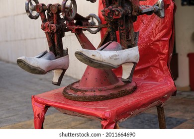 Vintage Shoe Stretcher Machine In Shoemaker Shop.