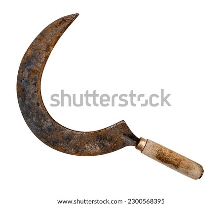 vintage sickle with wooden handle cut out on white background Foto stock © 