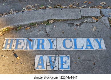 Vintage Sidewalk Tile Inlay For Henry Clay Avenue In Uptown New Orleans Neighborhood	