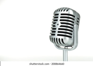 Vintage Silver Microphone On White Background