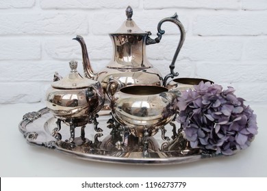 vintage metal tea set