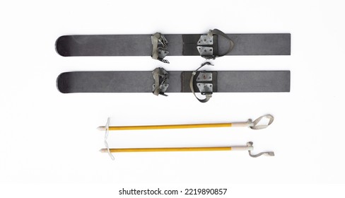 Vintage Skis Isolated On White Background