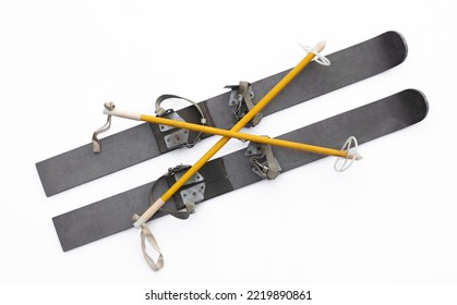 Vintage Skis Isolated On White Background