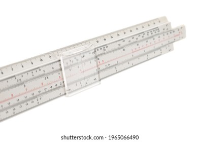 Vintage Slide Ruler Close Up Isolated On White Background